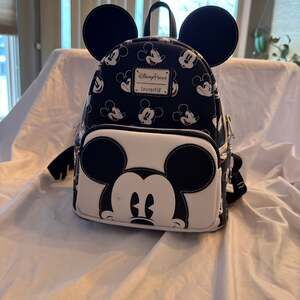 Disney Parks Loungefly Mickey Mouse Black & White All-Over Print Faces Mini Back
